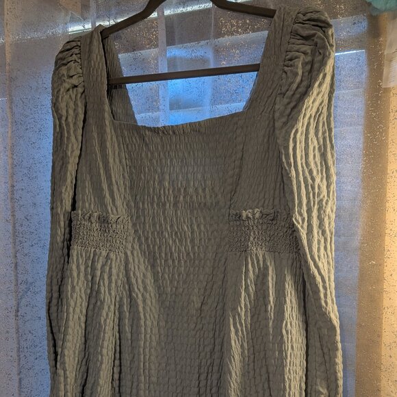 NWT ASOS Design Women Shirred Textured Babydoll Long Sleeve Dress Dusty Blue 10 - Picture 2 of 12
